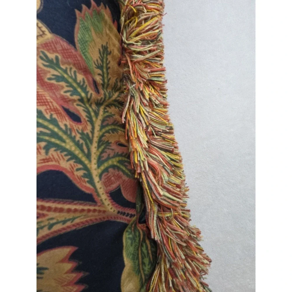 Valentina Onyx Jacobean Floral Pillow Fringe French 17